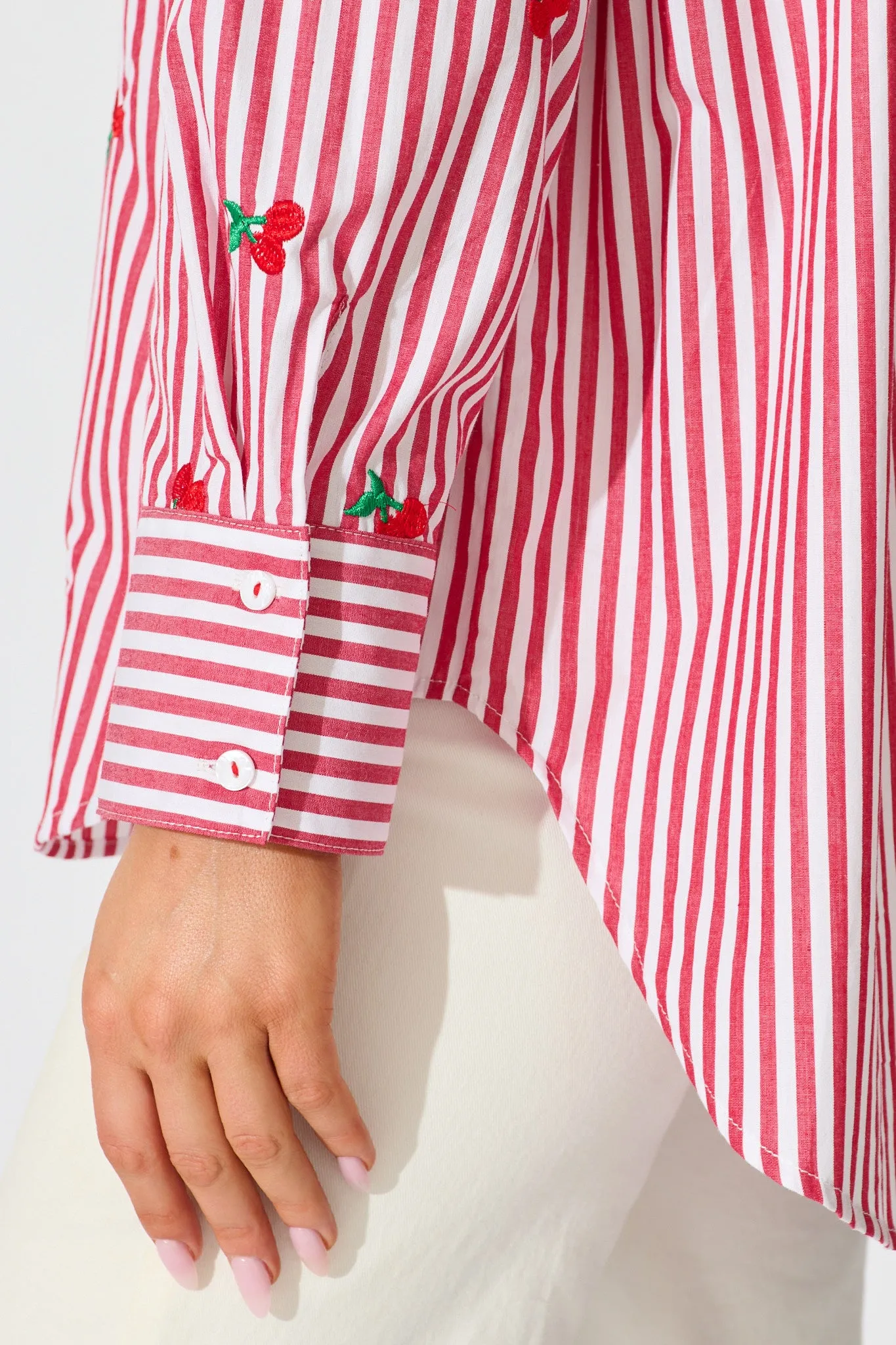 Cherry On Top Shirt in Red Stripe with Cherry Embroidered sold by St Frock product image thumbnail 5