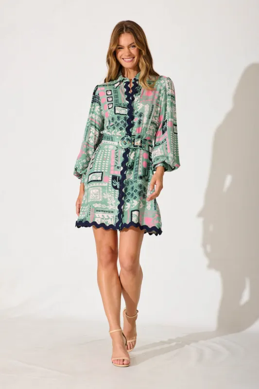 Amico Dress Green With Multi Print sold by St Frock