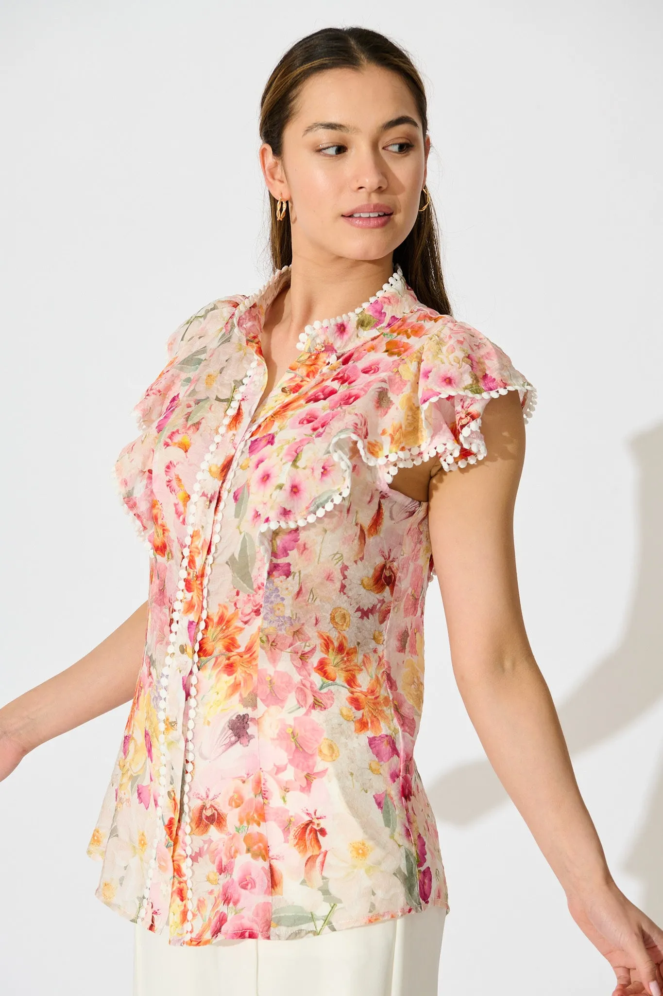 Soft Bloom Top in White with Multi Blush Floral sold by St Frock product image thumbnail 2