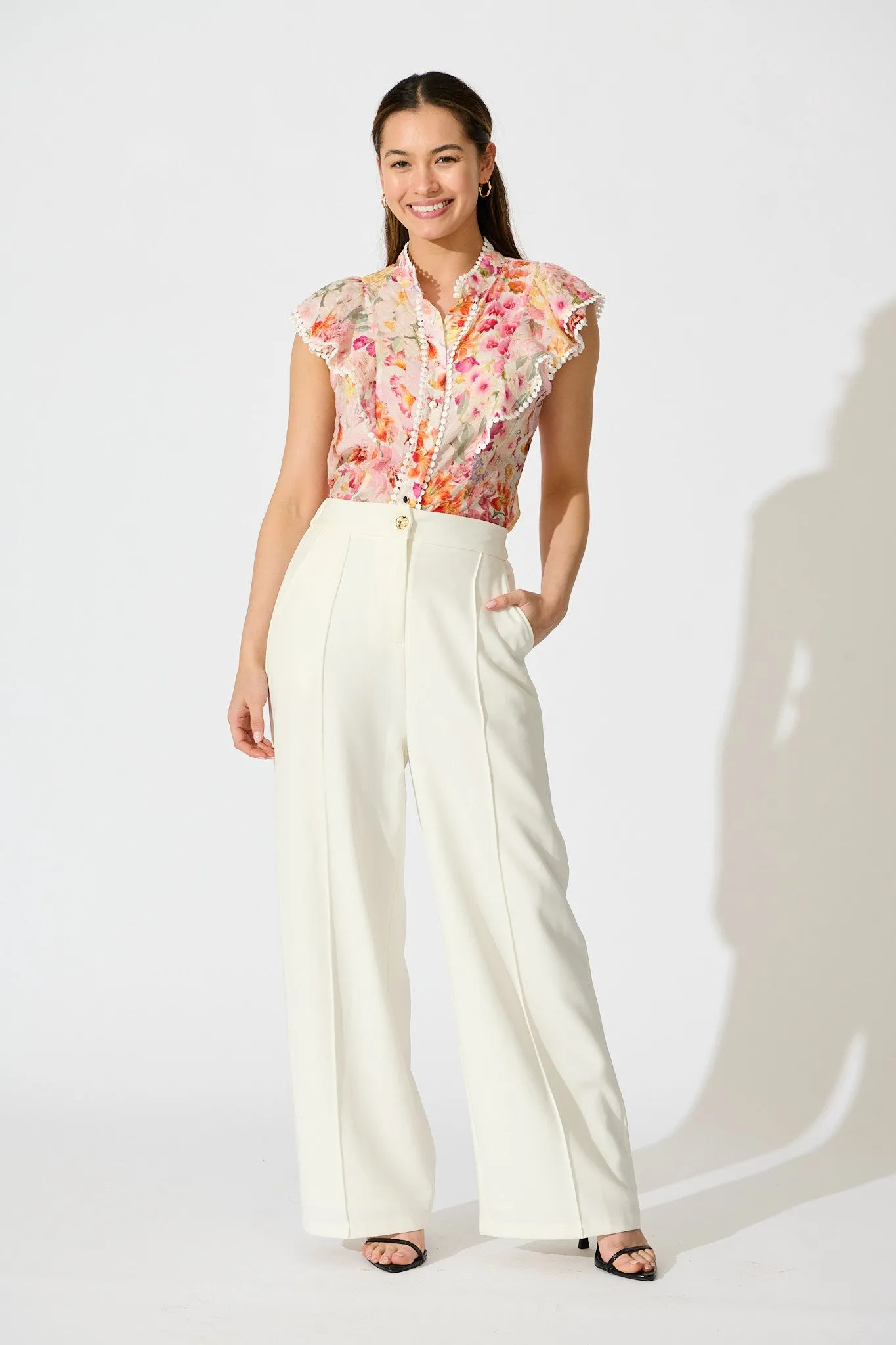 Soft Bloom Top in White with Multi Blush Floral sold by St Frock product image thumbnail 4