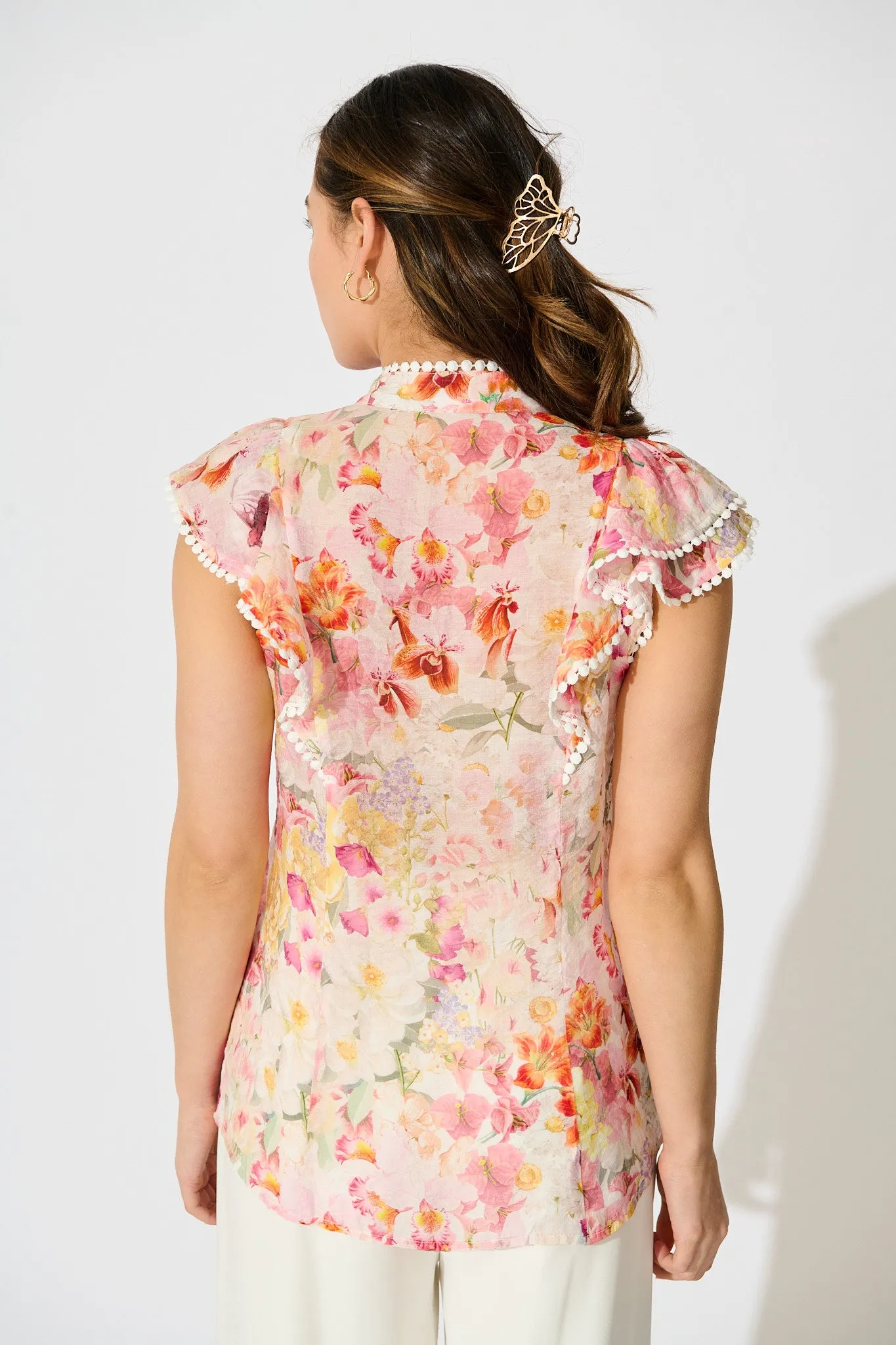 Soft Bloom Top in White with Multi Blush Floral sold by St Frock product image thumbnail 3