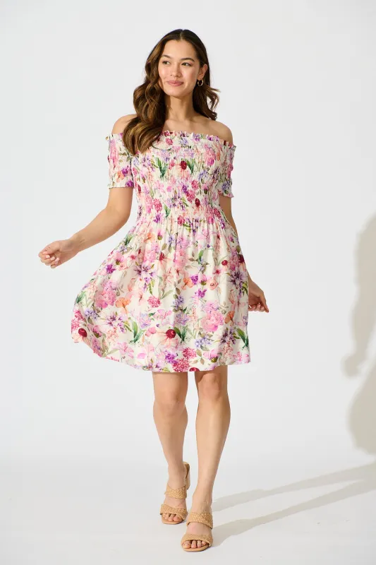 Wild Rose Whisper Dress in White with Lilac Floral sold by St Frock