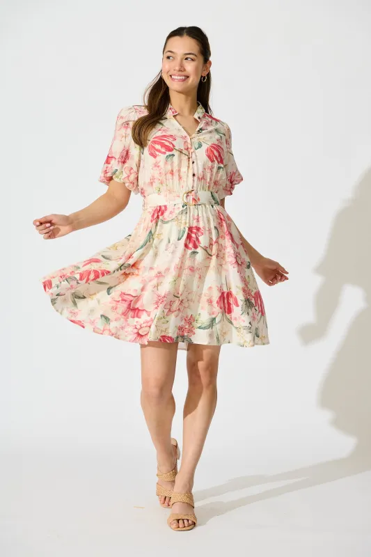 Vintage Blossom Dress in Cream with Multi Floral sold by St Frock