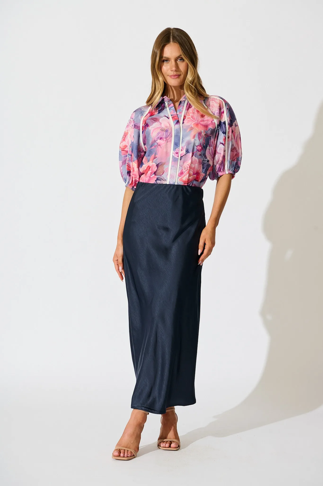 Amelio Shirt in Blue with Pink Floral sold by St Frock product image thumbnail 4