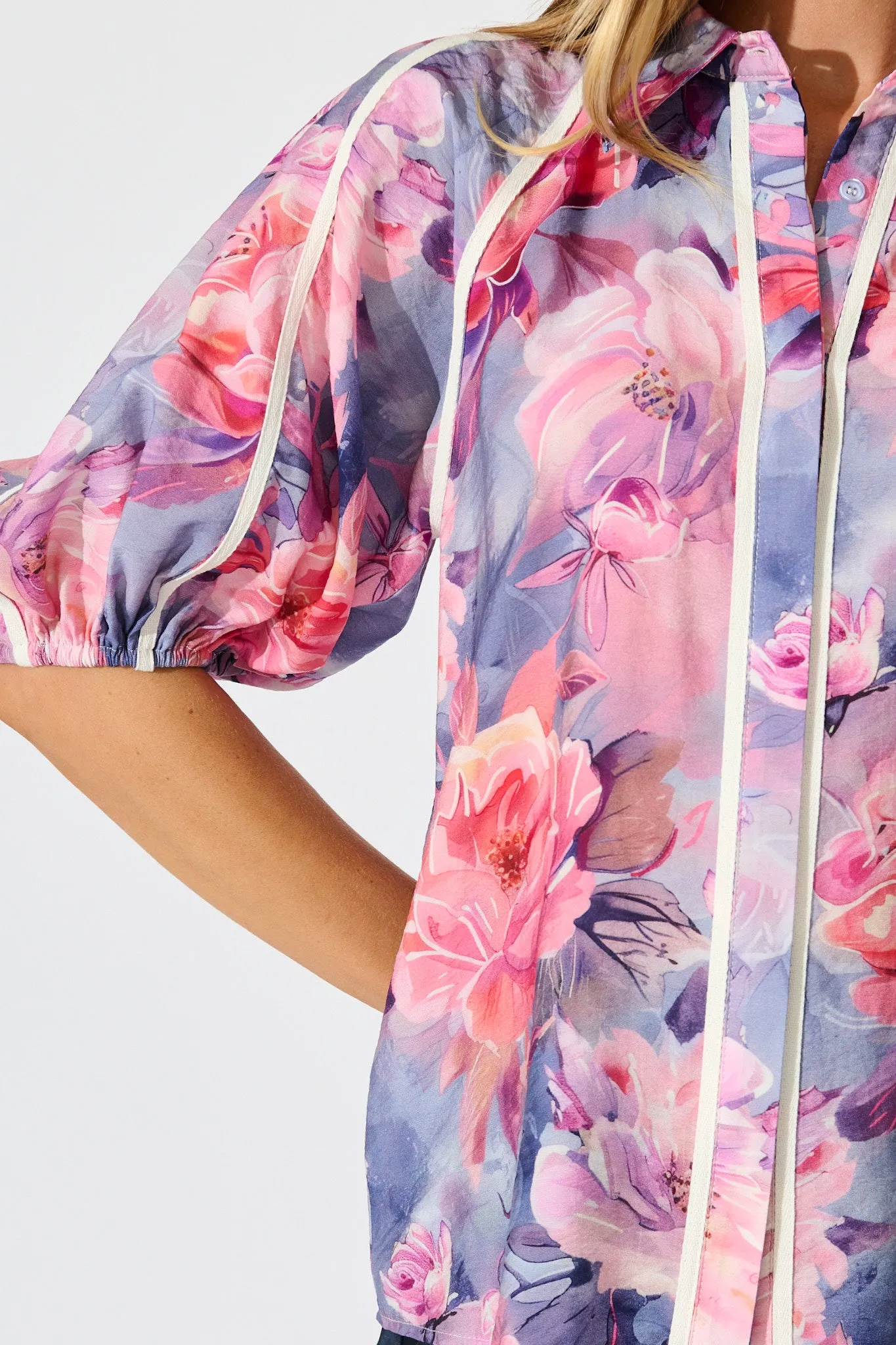 Amelio Shirt in Blue with Pink Floral sold by St Frock product image thumbnail 5
