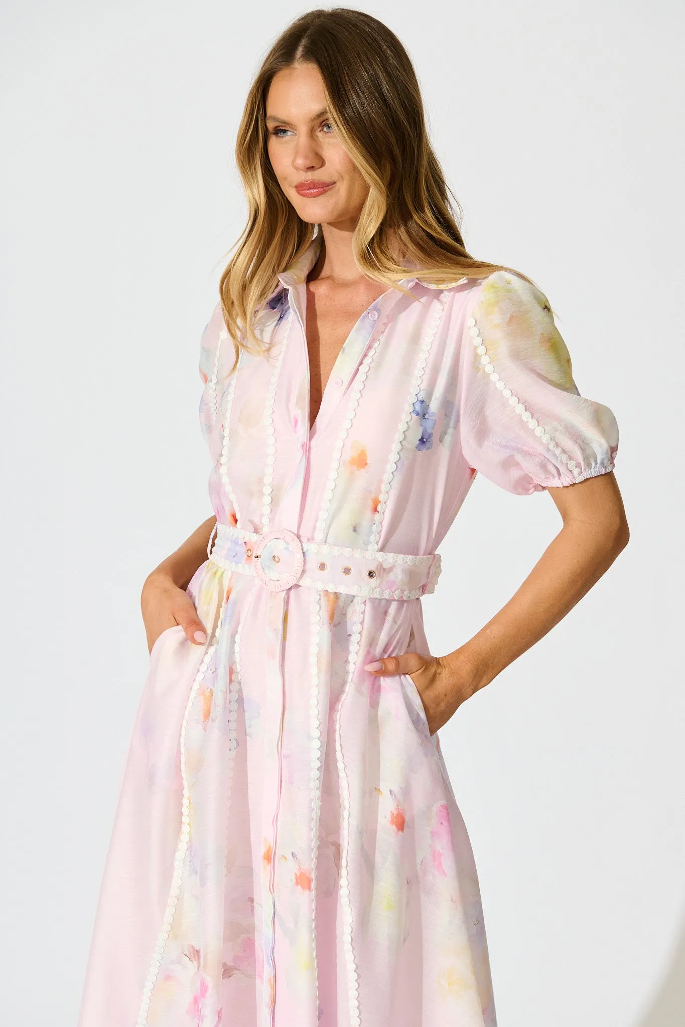 Mimi Maxi Shirt Dress in Light Pink Floral sold by St Frock product image thumbnail 2
