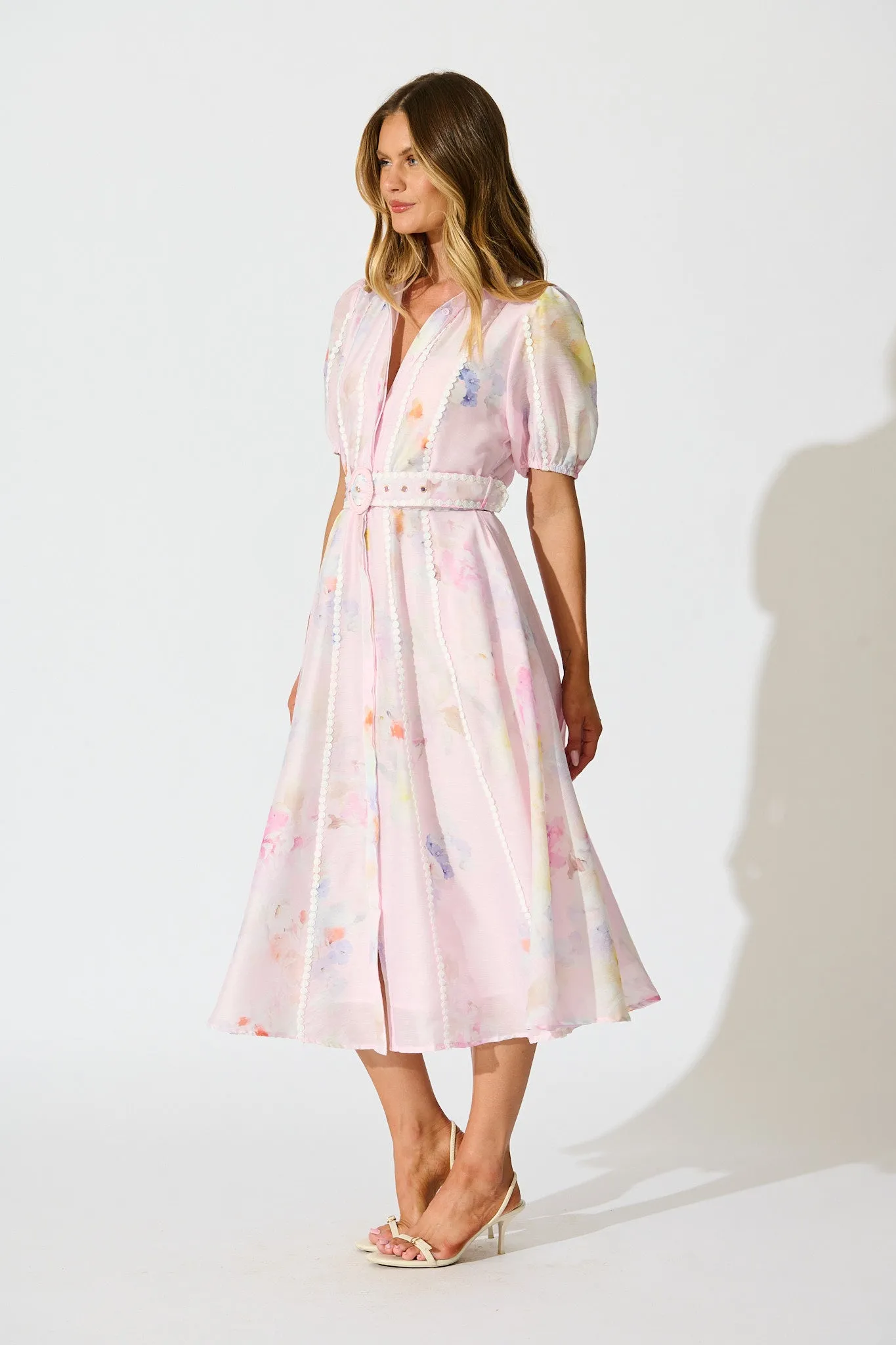 Mimi Maxi Shirt Dress in Light Pink Floral sold by St Frock product image thumbnail 3