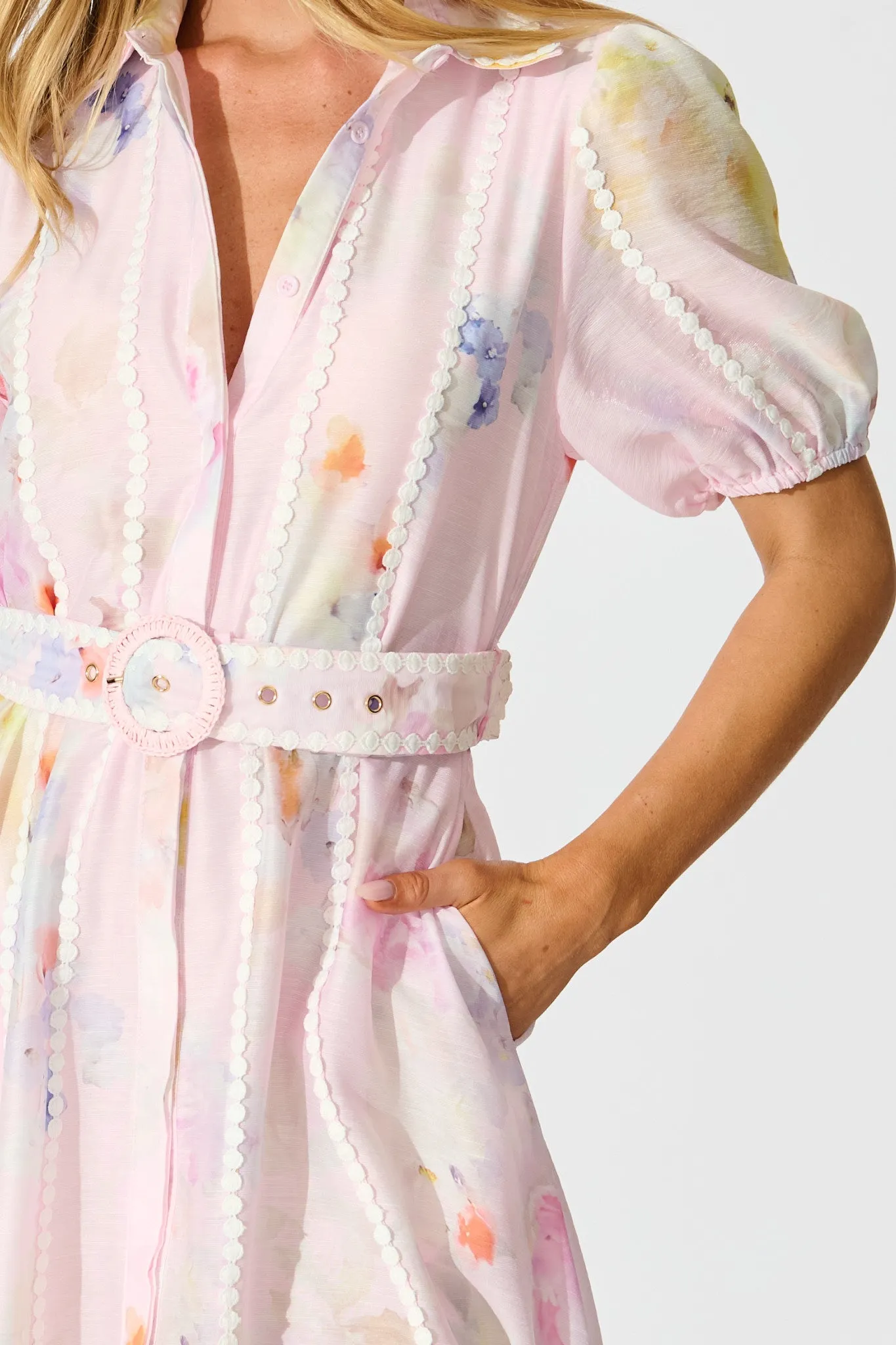 Mimi Maxi Shirt Dress in Light Pink Floral sold by St Frock product image thumbnail 5