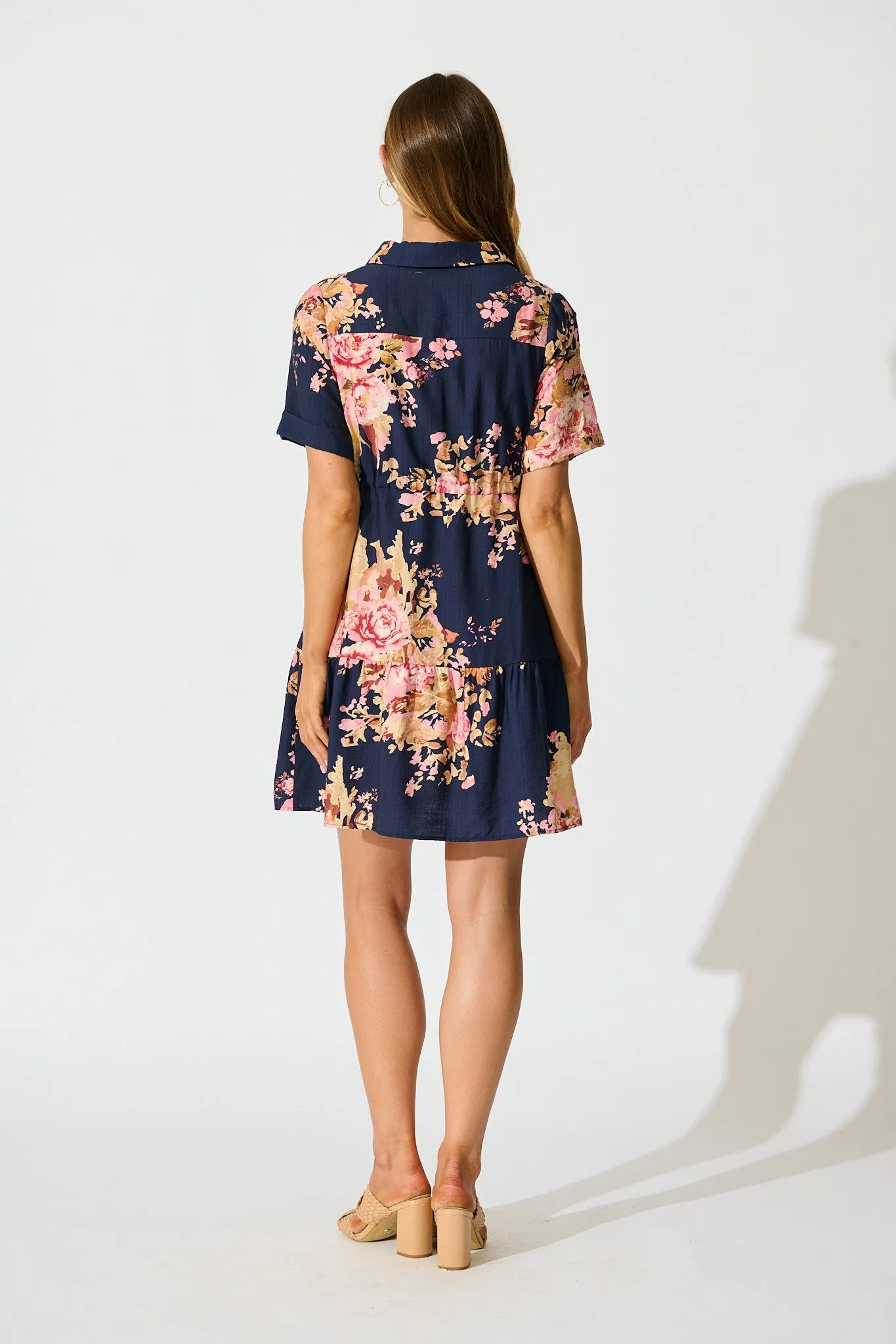 Delia Shirt Dress in Navy with Blush Floral sold by St Frock product image thumbnail 4