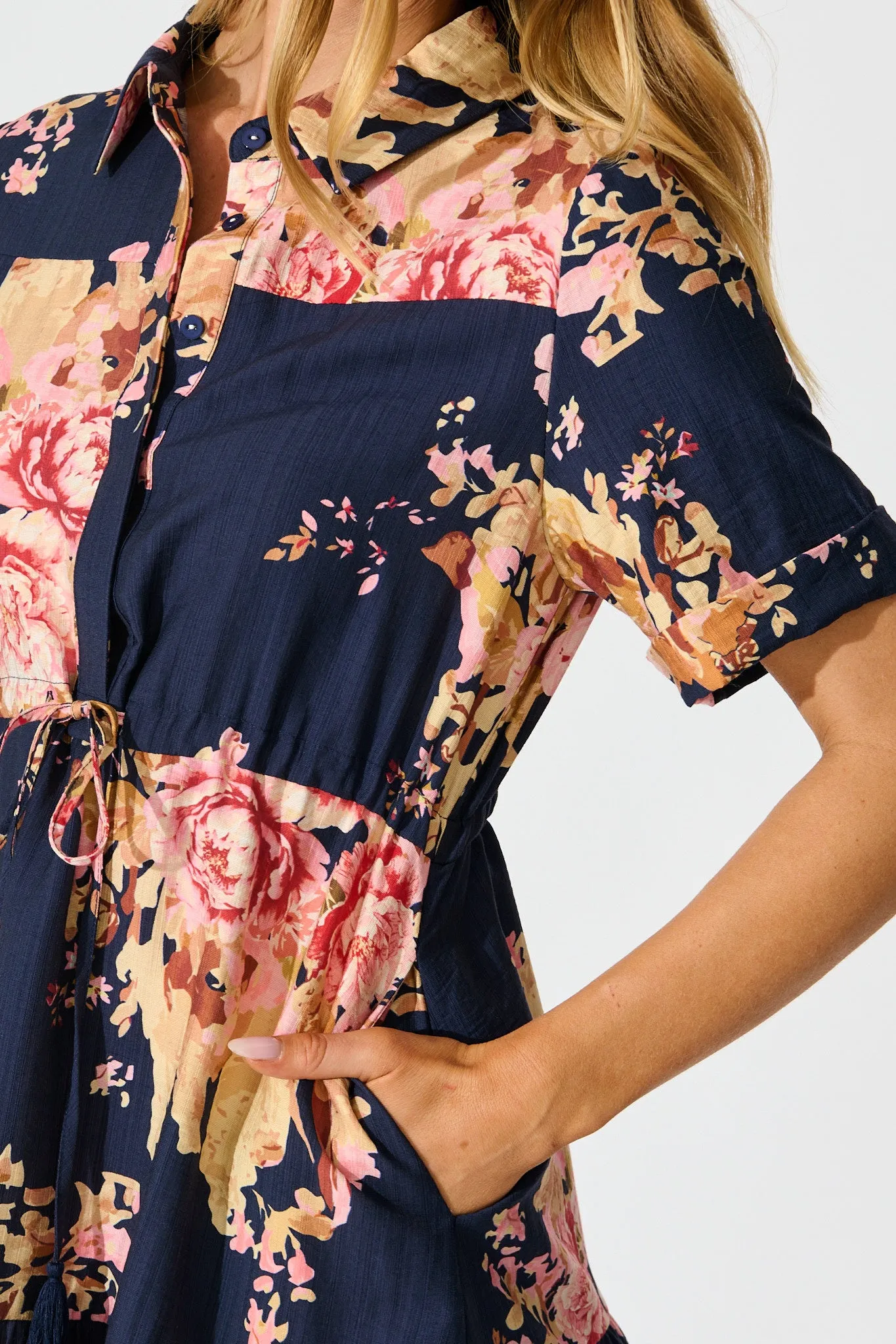 Delia Shirt Dress in Navy with Blush Floral sold by St Frock product image thumbnail 5