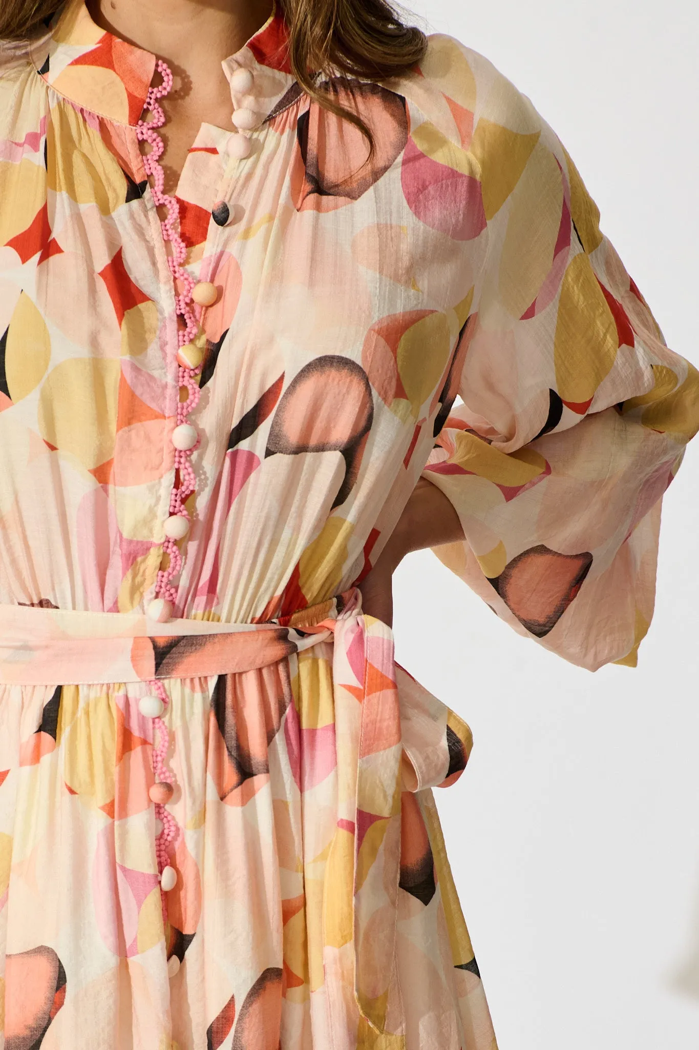 Isabeau Midi Dress in Pink with Multi Watercolour Spot sold by St Frock product image thumbnail 5