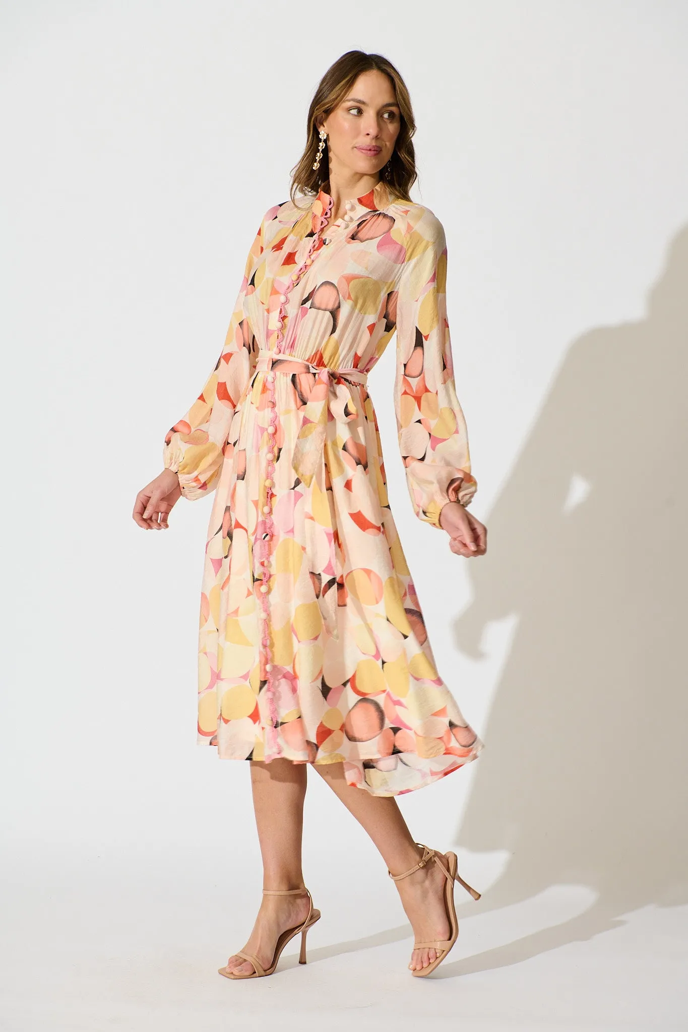 Isabeau Midi Dress in Pink with Multi Watercolour Spot sold by St Frock product image thumbnail 3