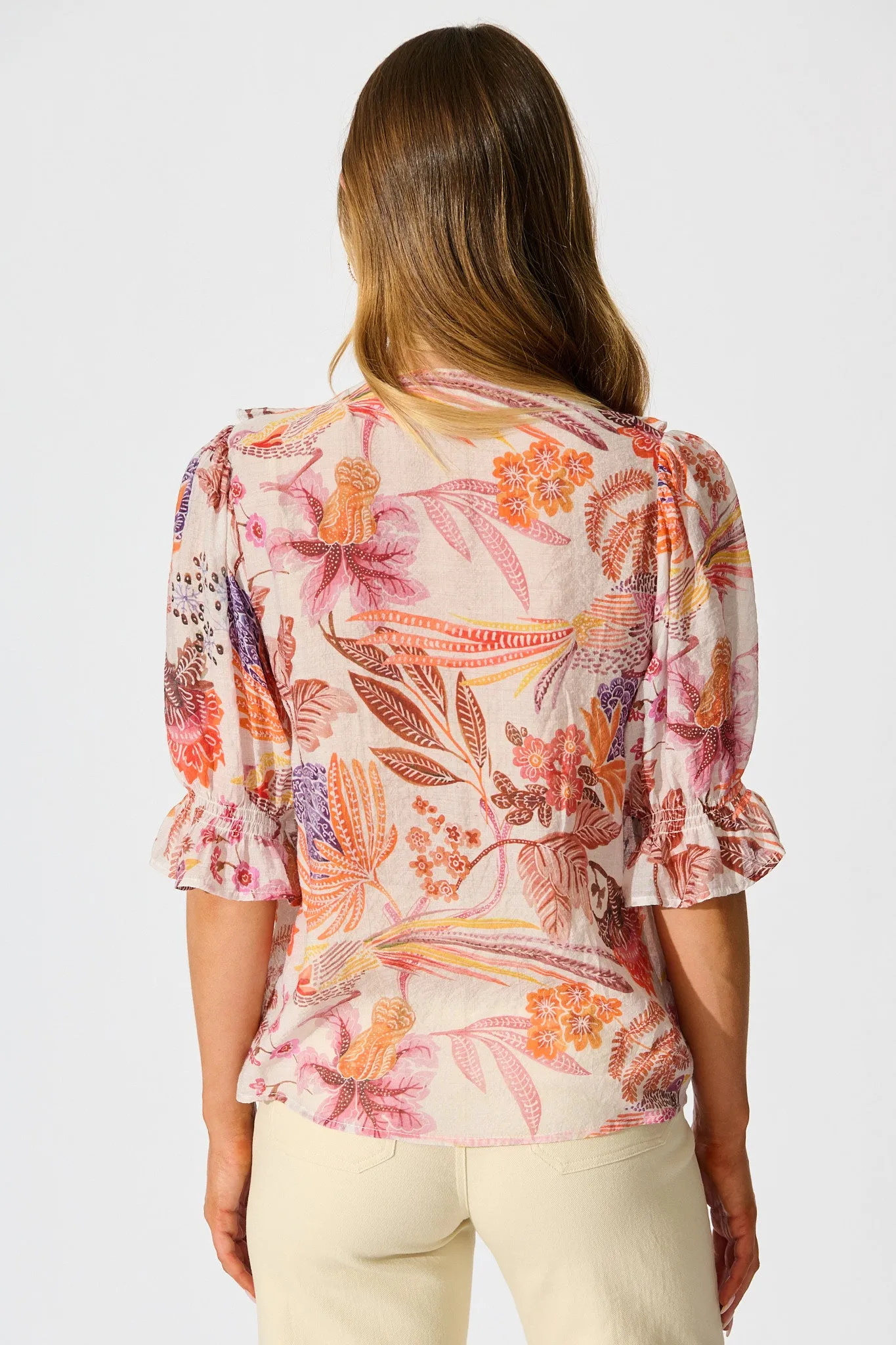Mirella Top in Multi Tan Leaf Print sold by St Frock product image thumbnail 3