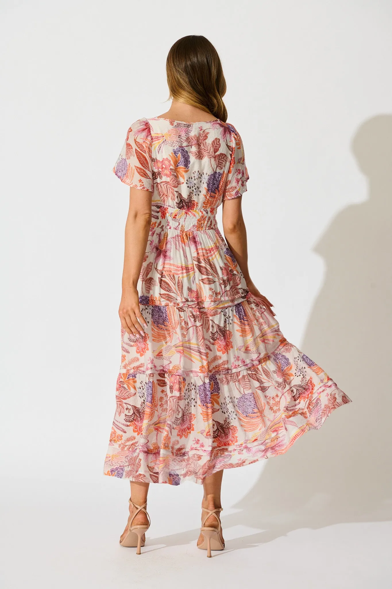 Monet Maxi Dress in Multi Tan Leaf Print sold by St Frock product image thumbnail 4