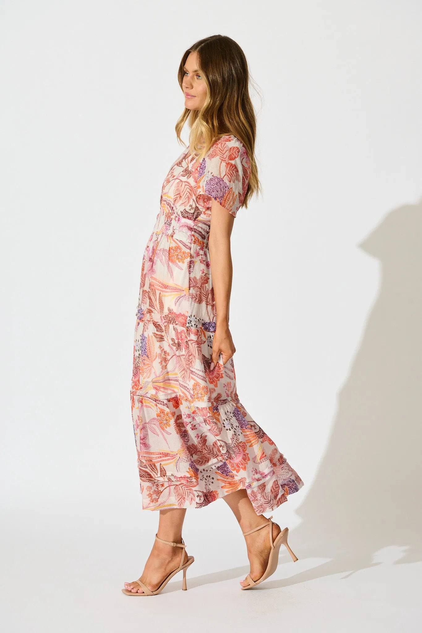 Monet Maxi Dress in Multi Tan Leaf Print sold by St Frock product image thumbnail 3