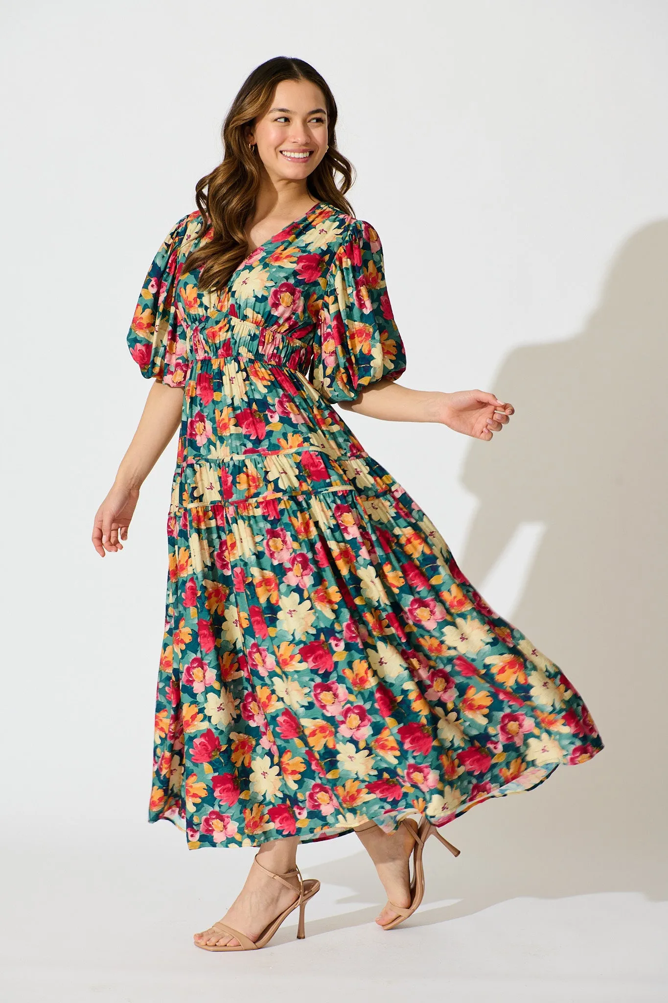Amalie Midi Dress in Jade Floral Print sold by St Frock product image thumbnail 3