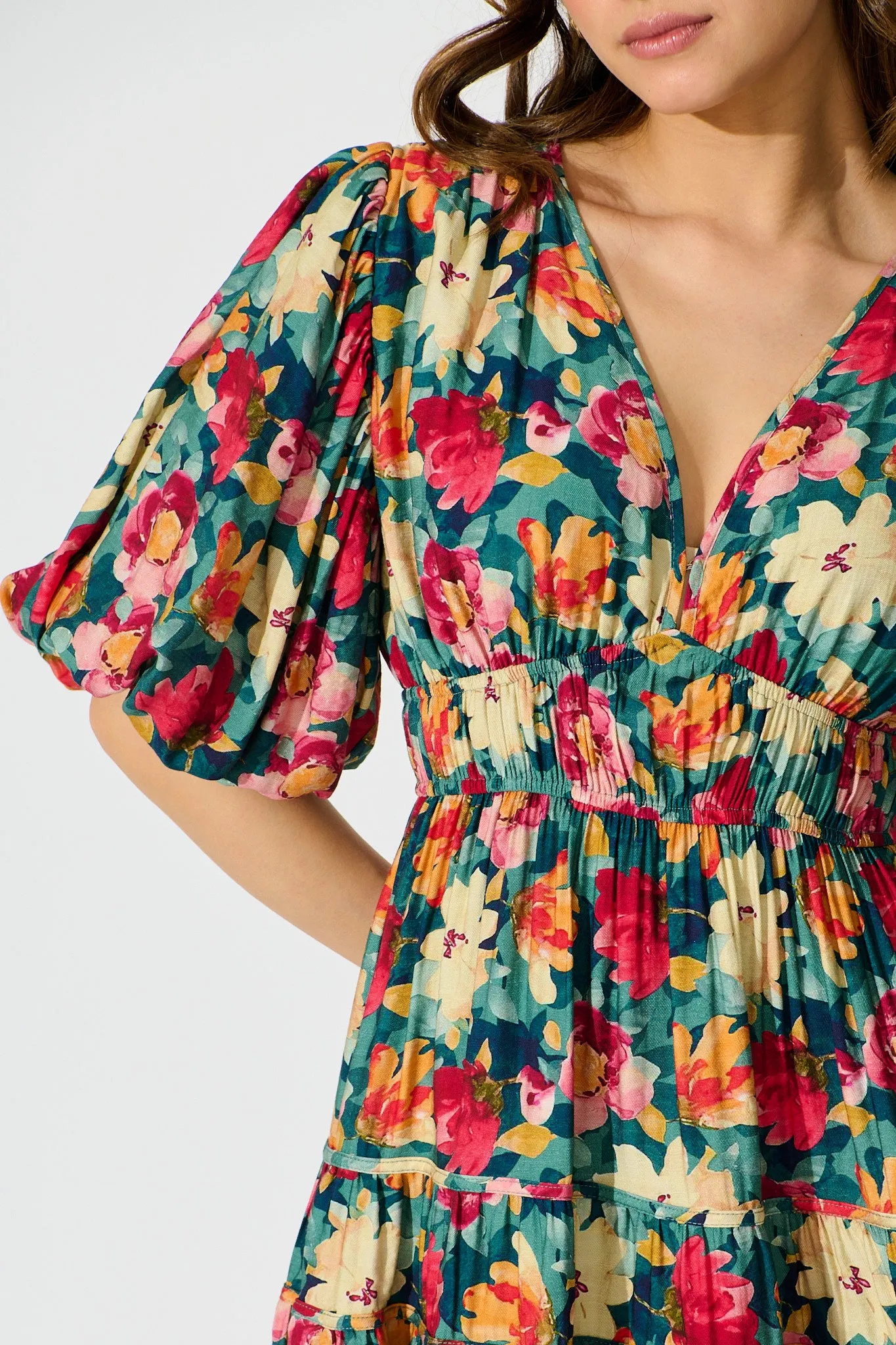 Amalie Midi Dress in Jade Floral Print sold by St Frock product image thumbnail 5