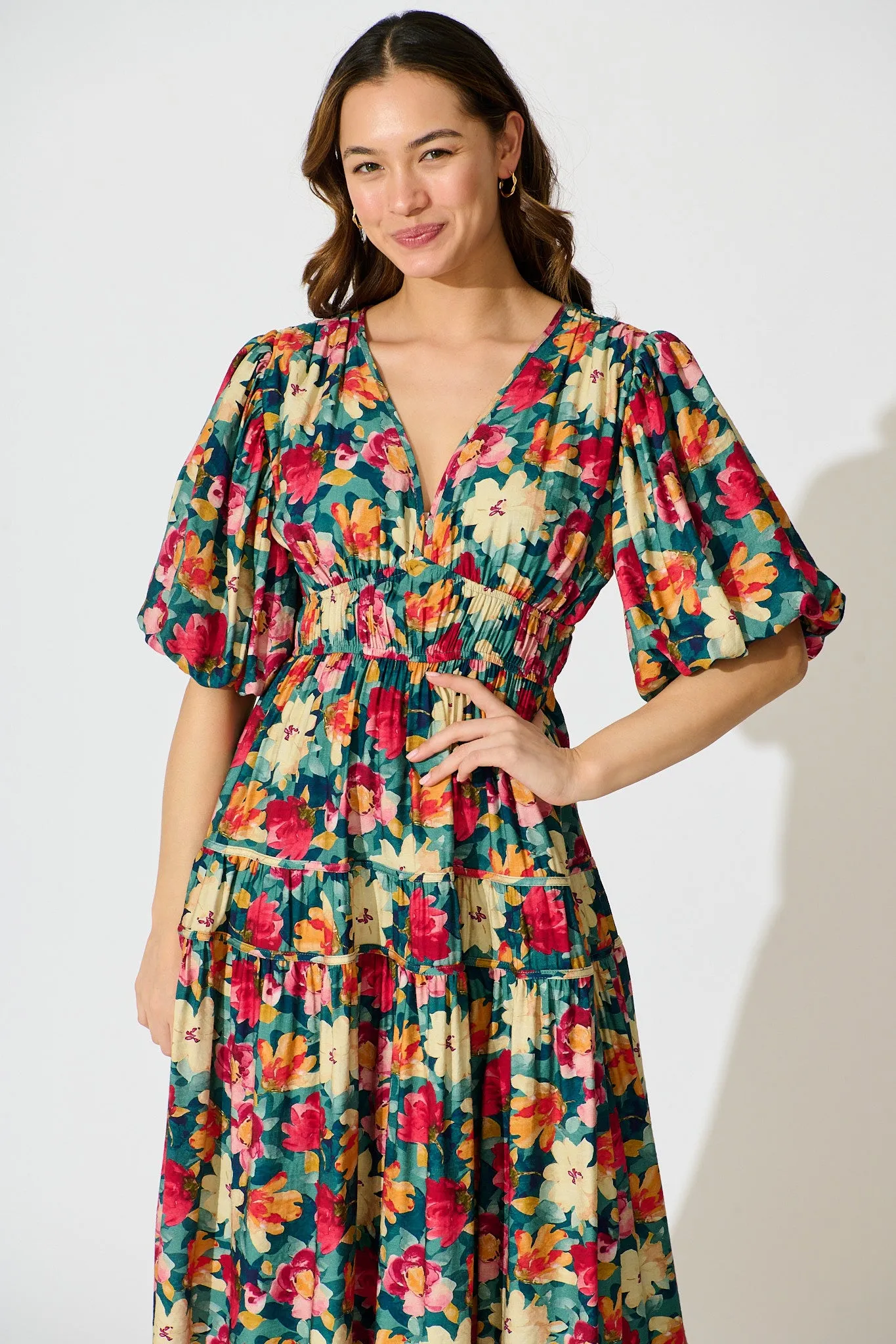 Amalie Midi Dress in Jade Floral Print sold by St Frock product image thumbnail 2