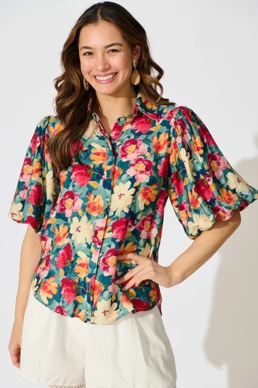 Aeryn Shirt in Jade Floral Print sold by St Frock