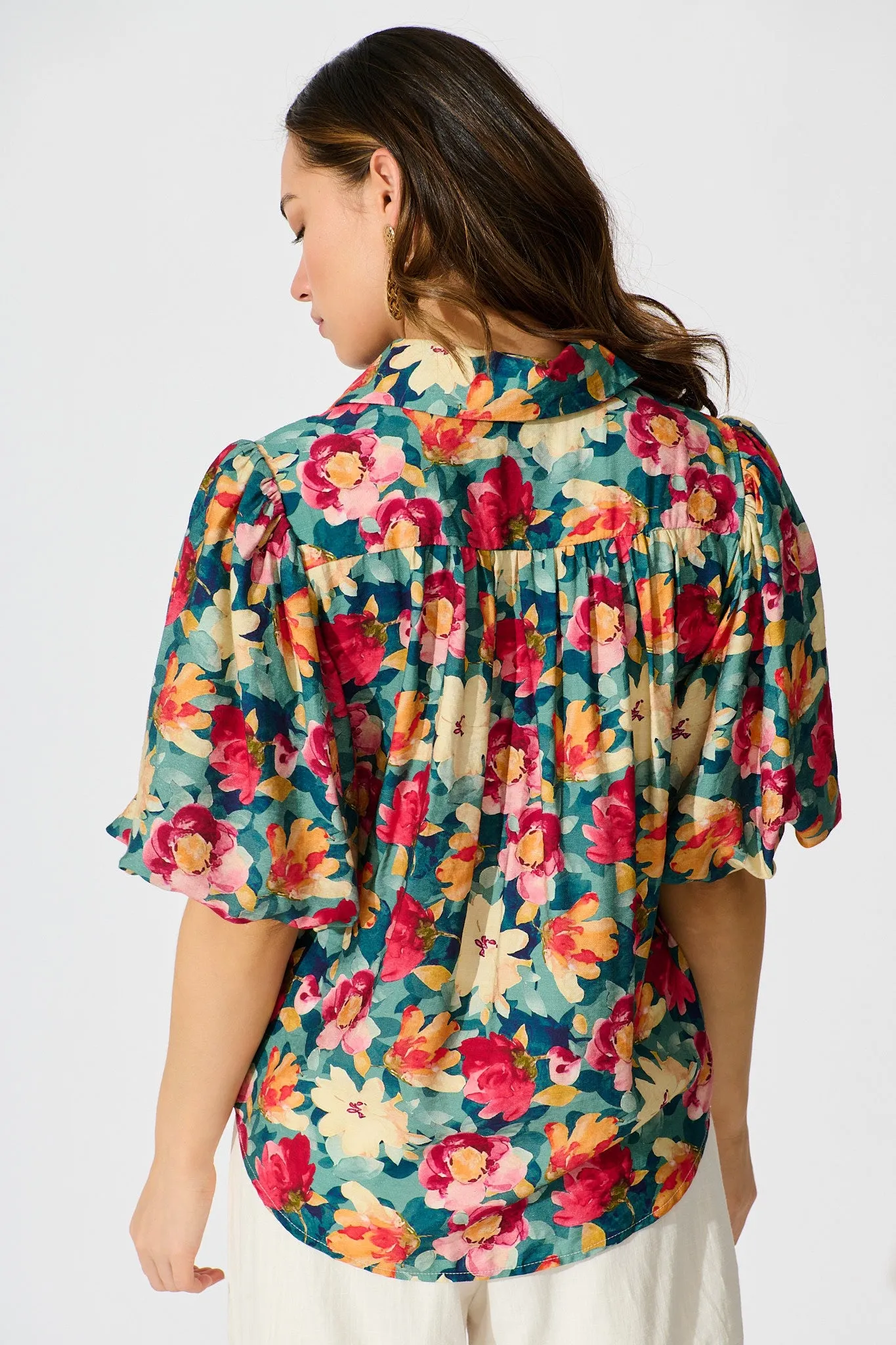 Aeryn Shirt in Jade Floral Print sold by St Frock product image thumbnail 3