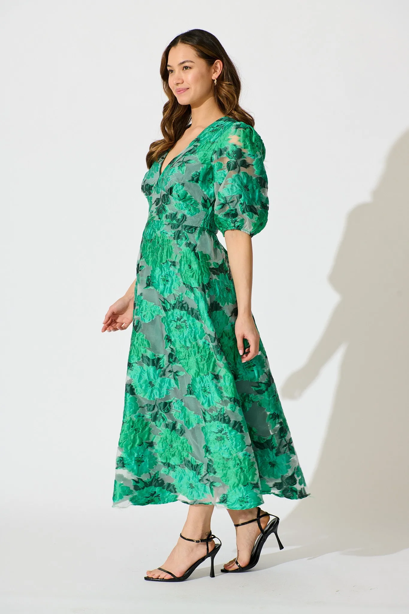 Opulence Midi Dress In Jade Green Organza Jacquard sold by St Frock product image thumbnail 3