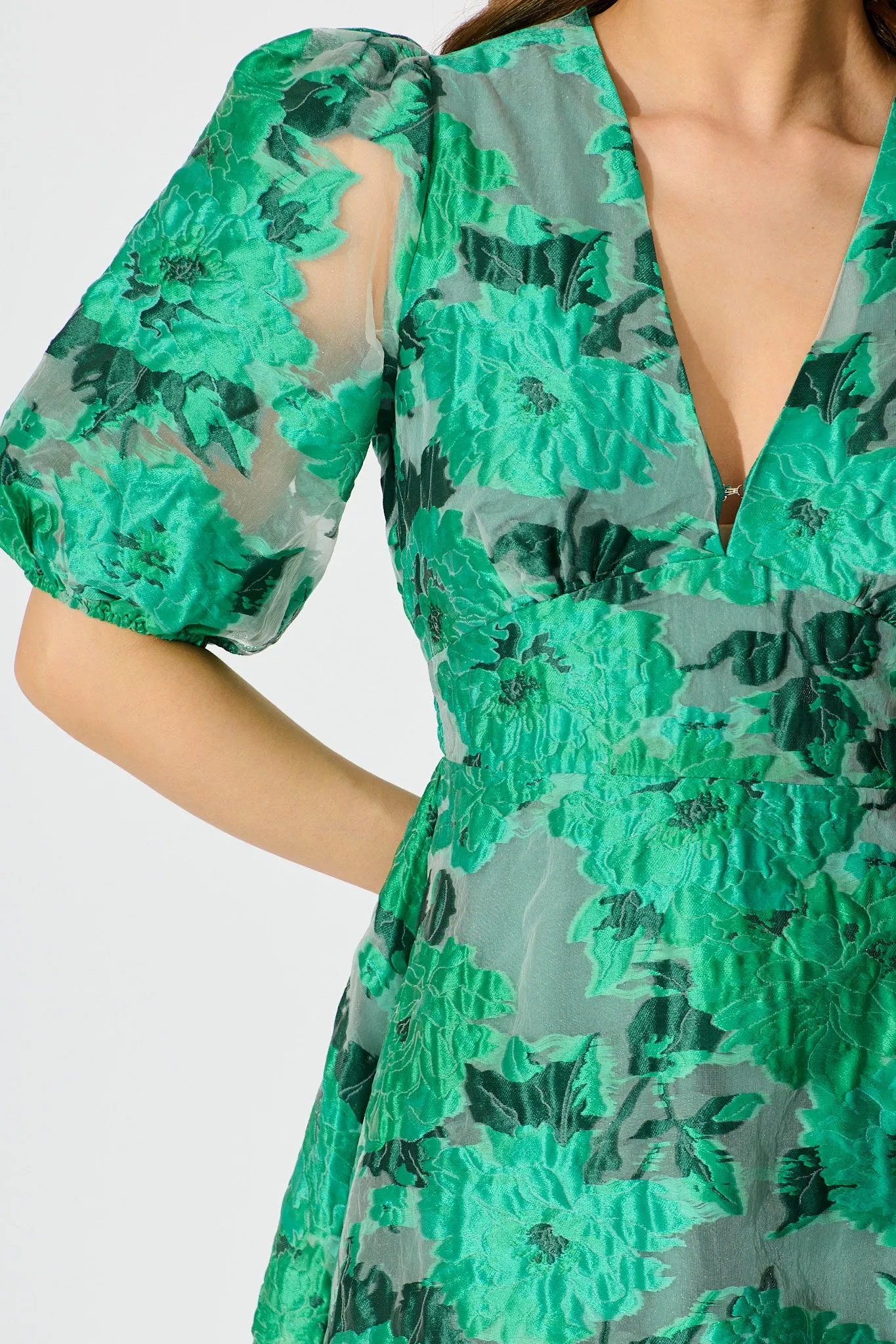 Opulence Midi Dress In Jade Green Organza Jacquard sold by St Frock product image thumbnail 5