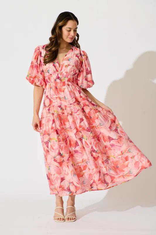 Amalie Midi Dress in Pink Watercolour Print sold by St Frock