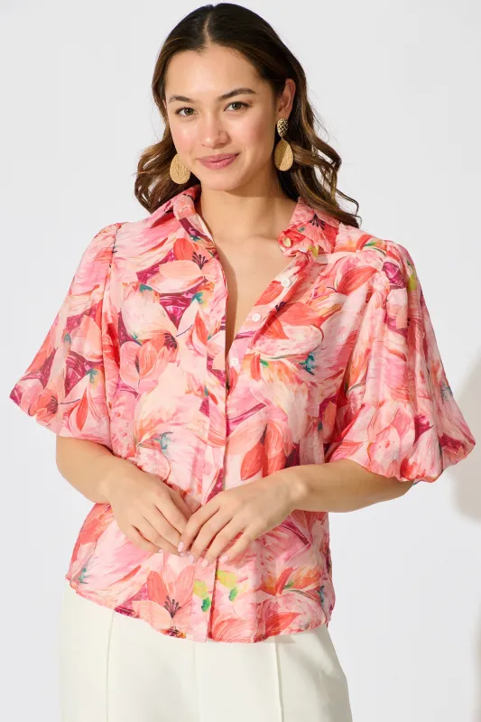 Aeryn Shirt in Pink Watercolour Print sold by St Frock