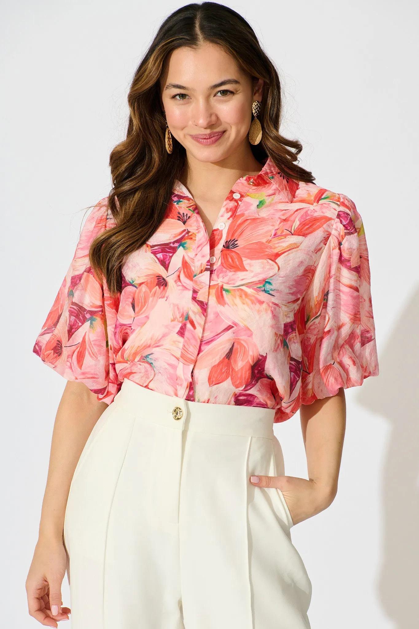 Aeryn Shirt in Pink Watercolour Print sold by St Frock product image thumbnail 2