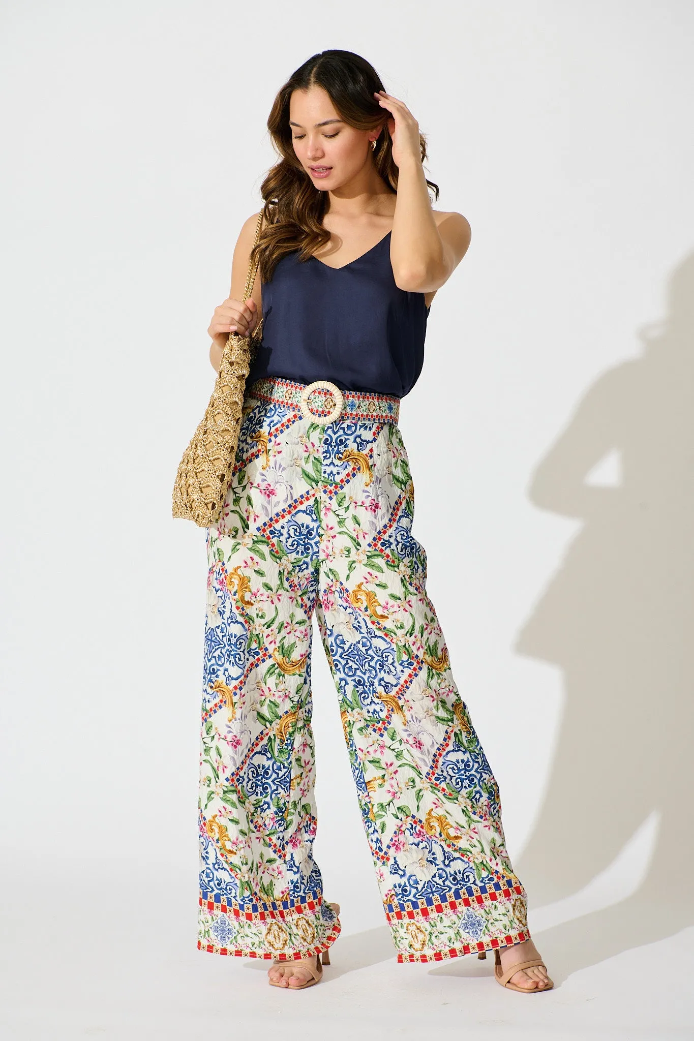 Villa Botanica Pant in White with Multi Print sold by St Frock product image thumbnail 4