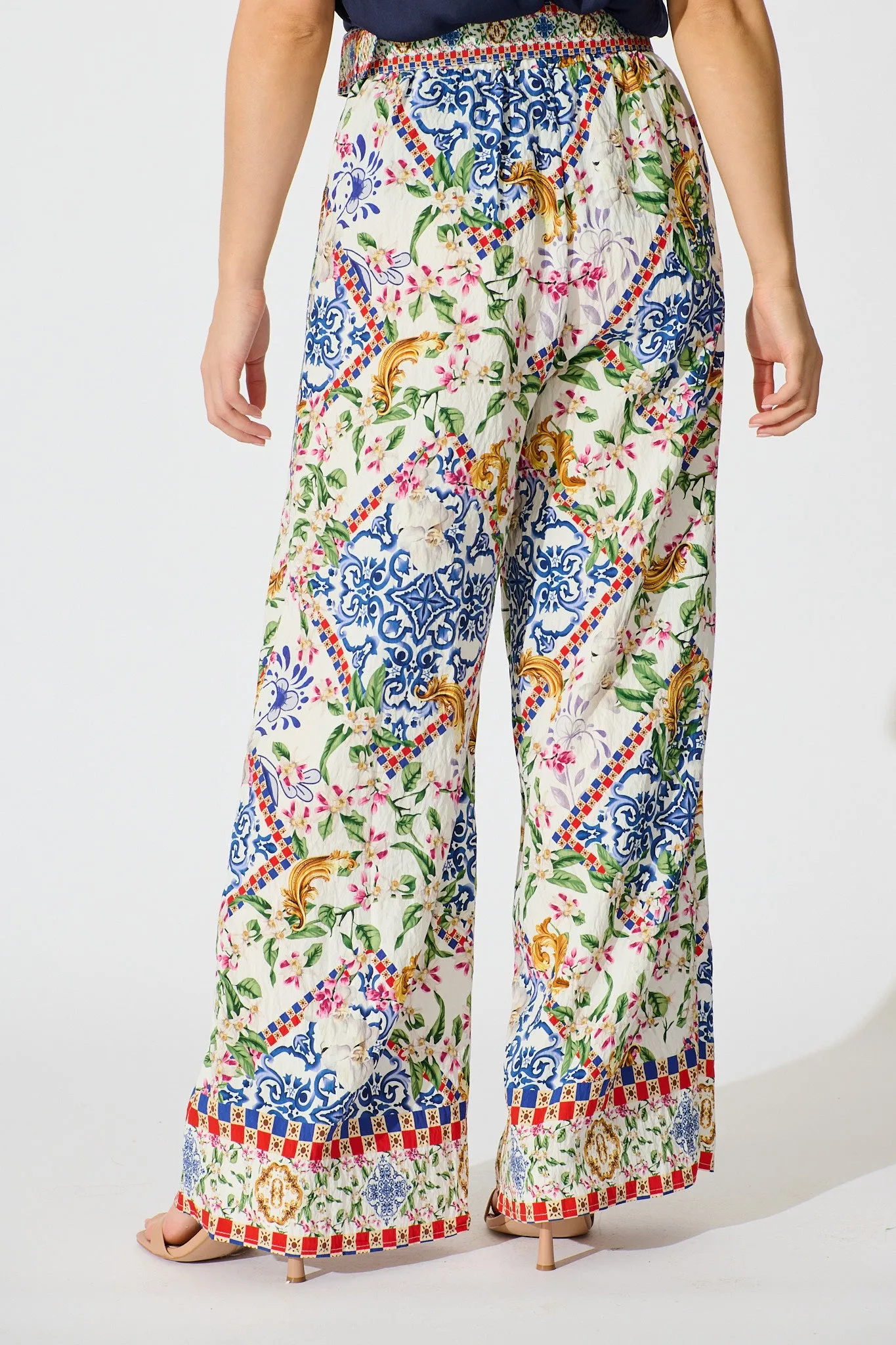 Villa Botanica Pant in White with Multi Print sold by St Frock product image thumbnail 3