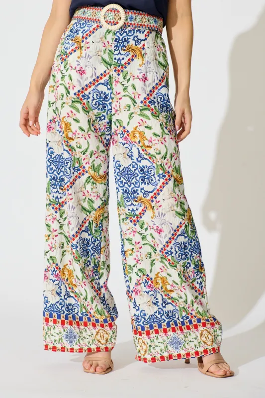 Villa Botanica Pant in White with Multi Print sold by St Frock
