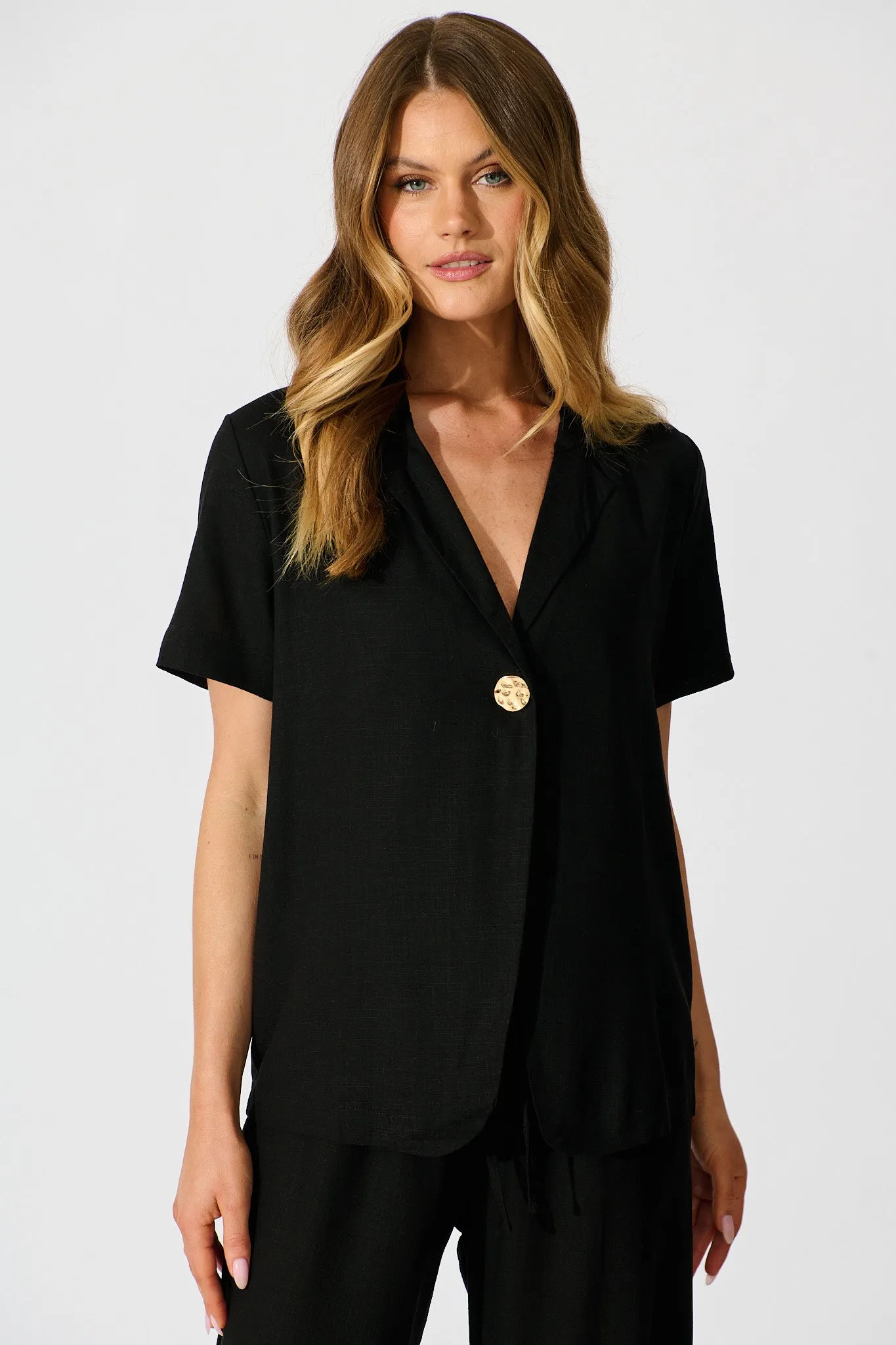 PRE ORDER Soft Structure Top In Black Cotton Linen sold by St Frock