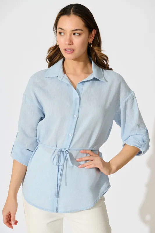 Lysandra Shirt in Pale Blue Linen Blend sold by St Frock