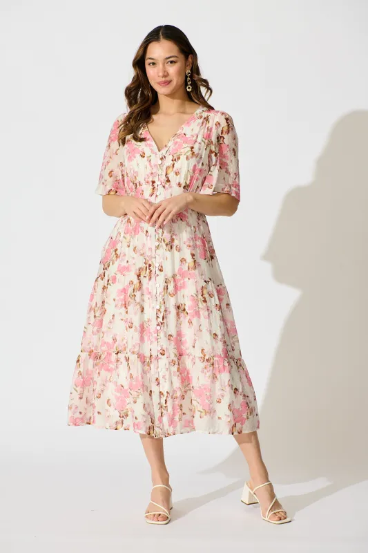 Finn Dress in White with Pink Floral made by St Frock