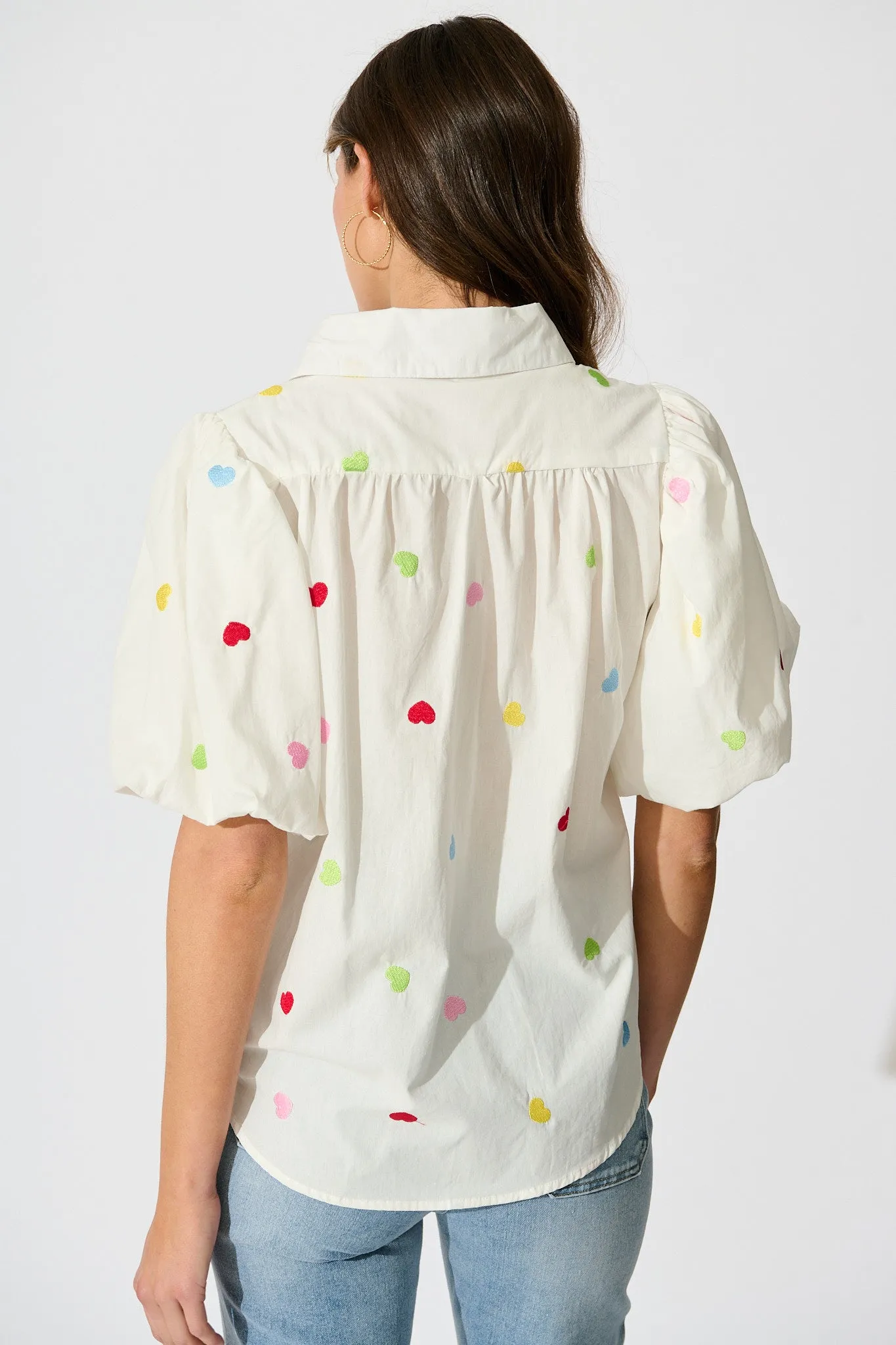 Amore Heart Shirt in White with Multi Heart Embroidered Cotton sold by St Frock product image thumbnail 3