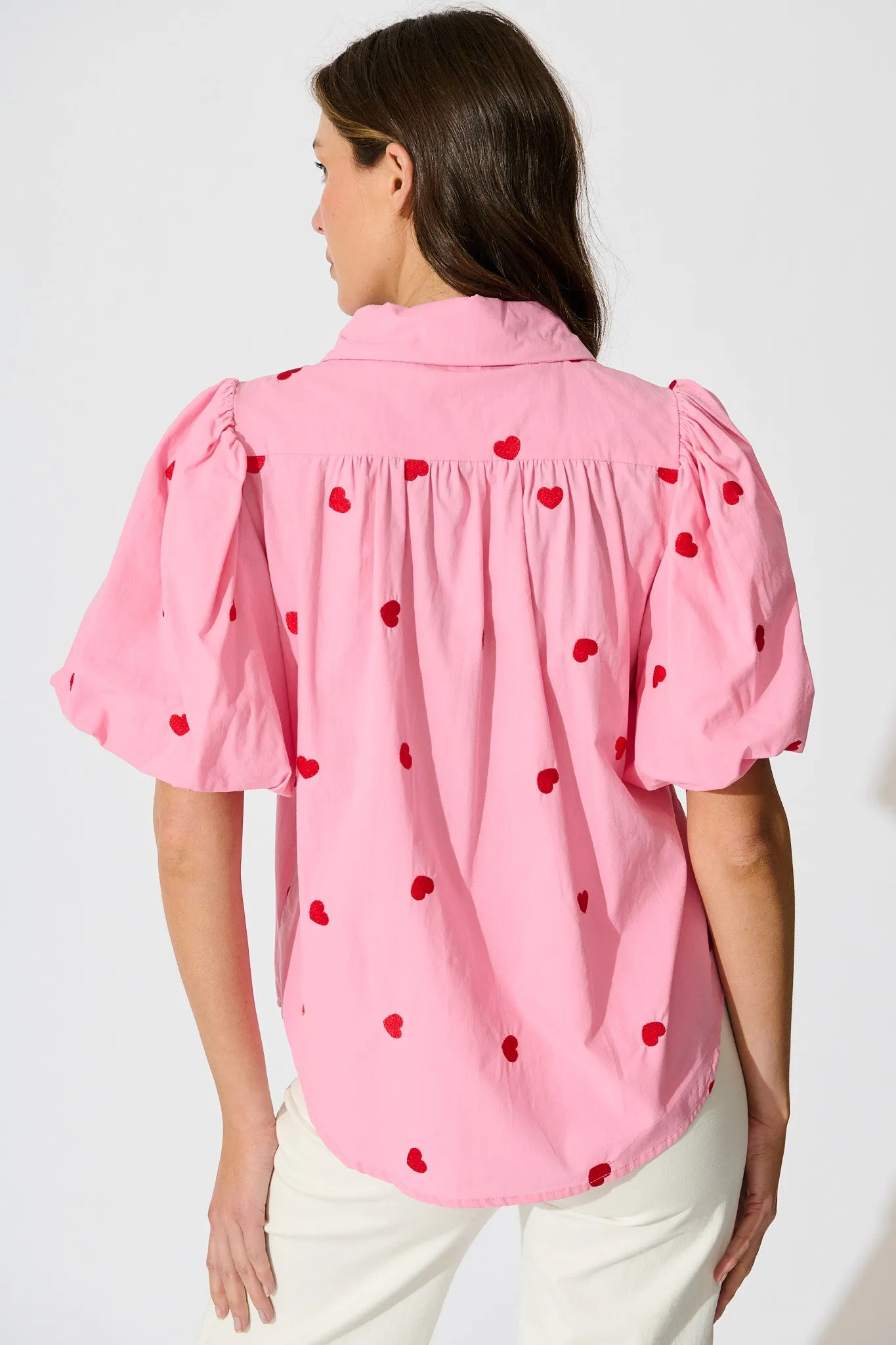 Amore Heart Shirt in Pink with Red Heart Embroidered Cotton sold by St Frock product image thumbnail 4