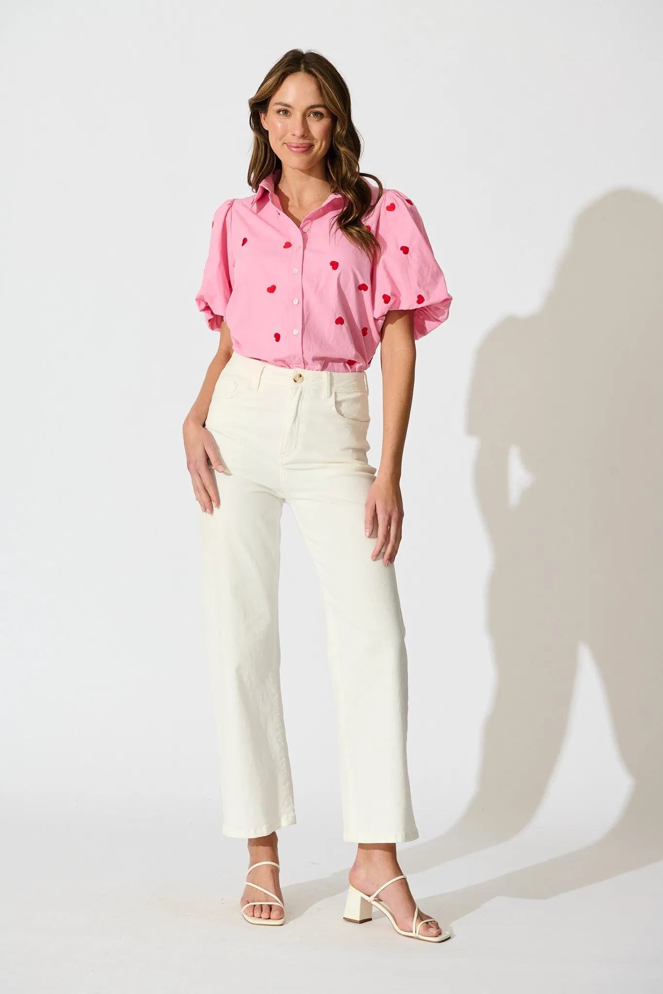 Amore Heart Shirt in Pink with Red Heart Embroidered Cotton sold by St Frock product image thumbnail 5