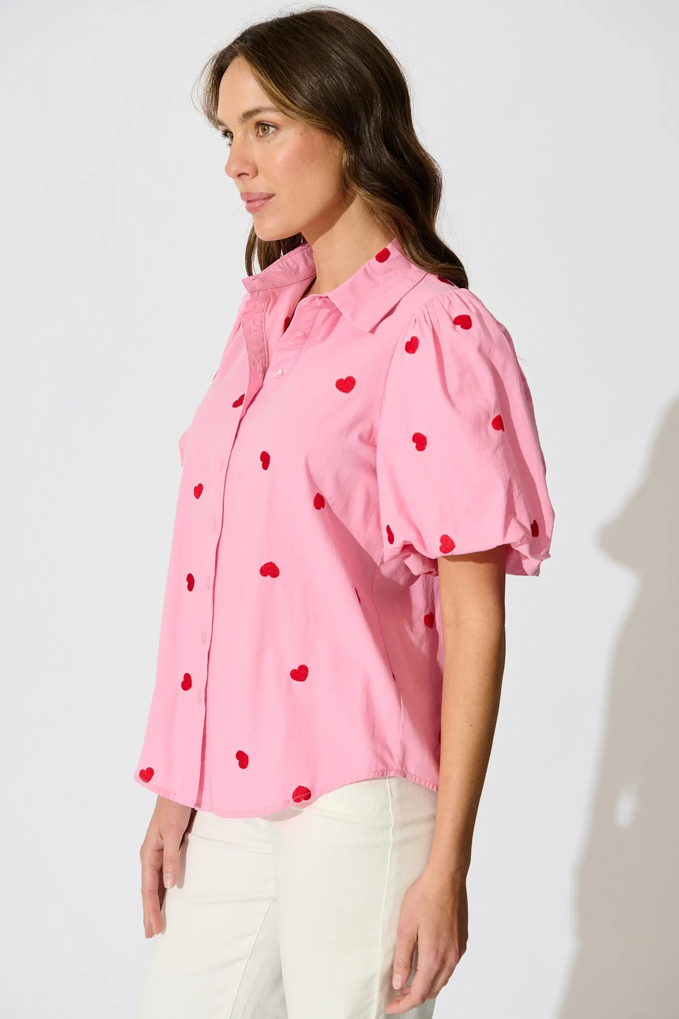 Amore Heart Shirt in Pink with Red Heart Embroidered Cotton sold by St Frock product image thumbnail 3