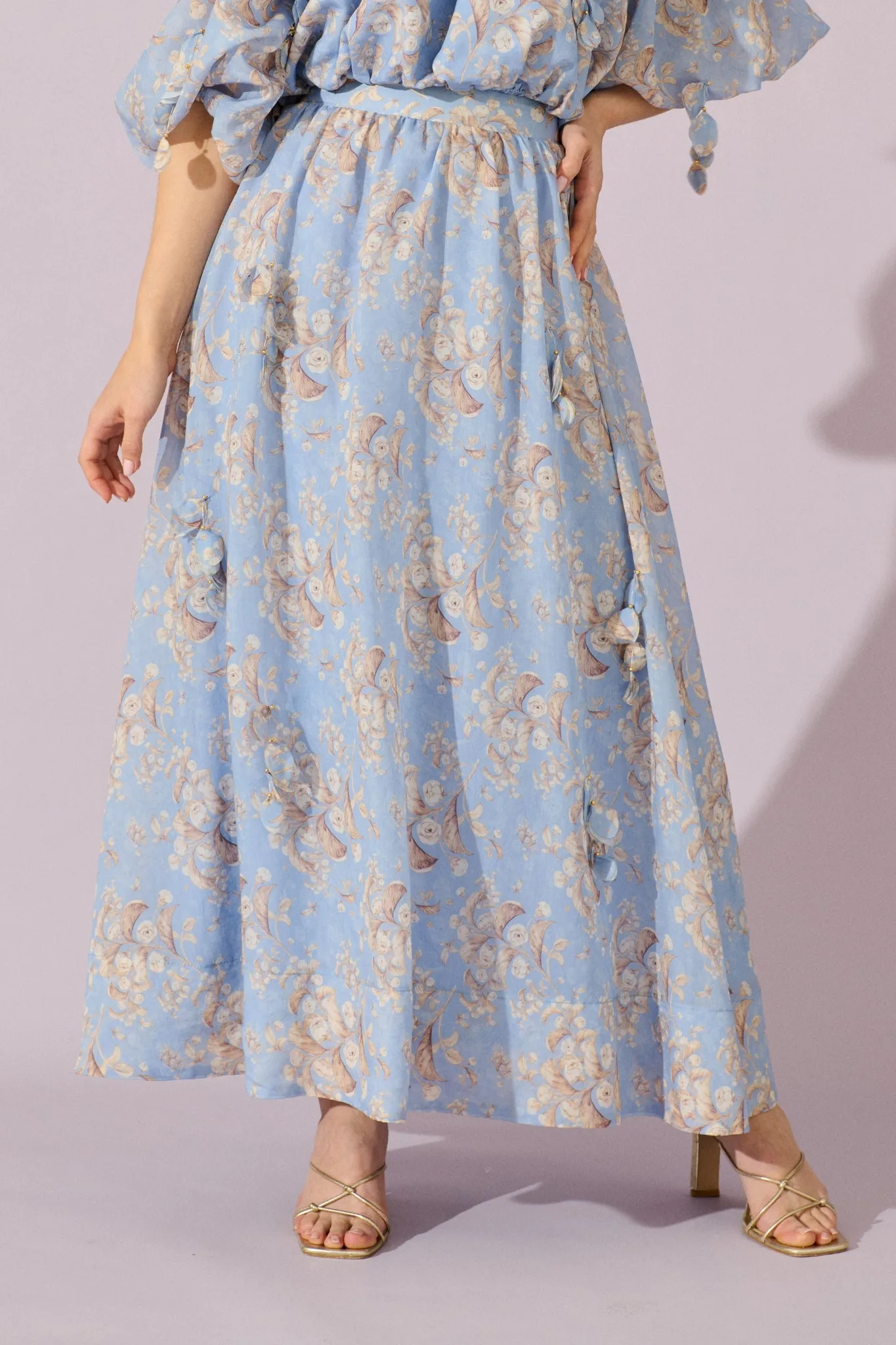 Gardenlight Maxi Skirt in Blue Floral sold by St Frock