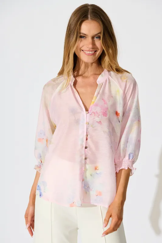 Martisha Top in Light Pink Floral sold by St Frock