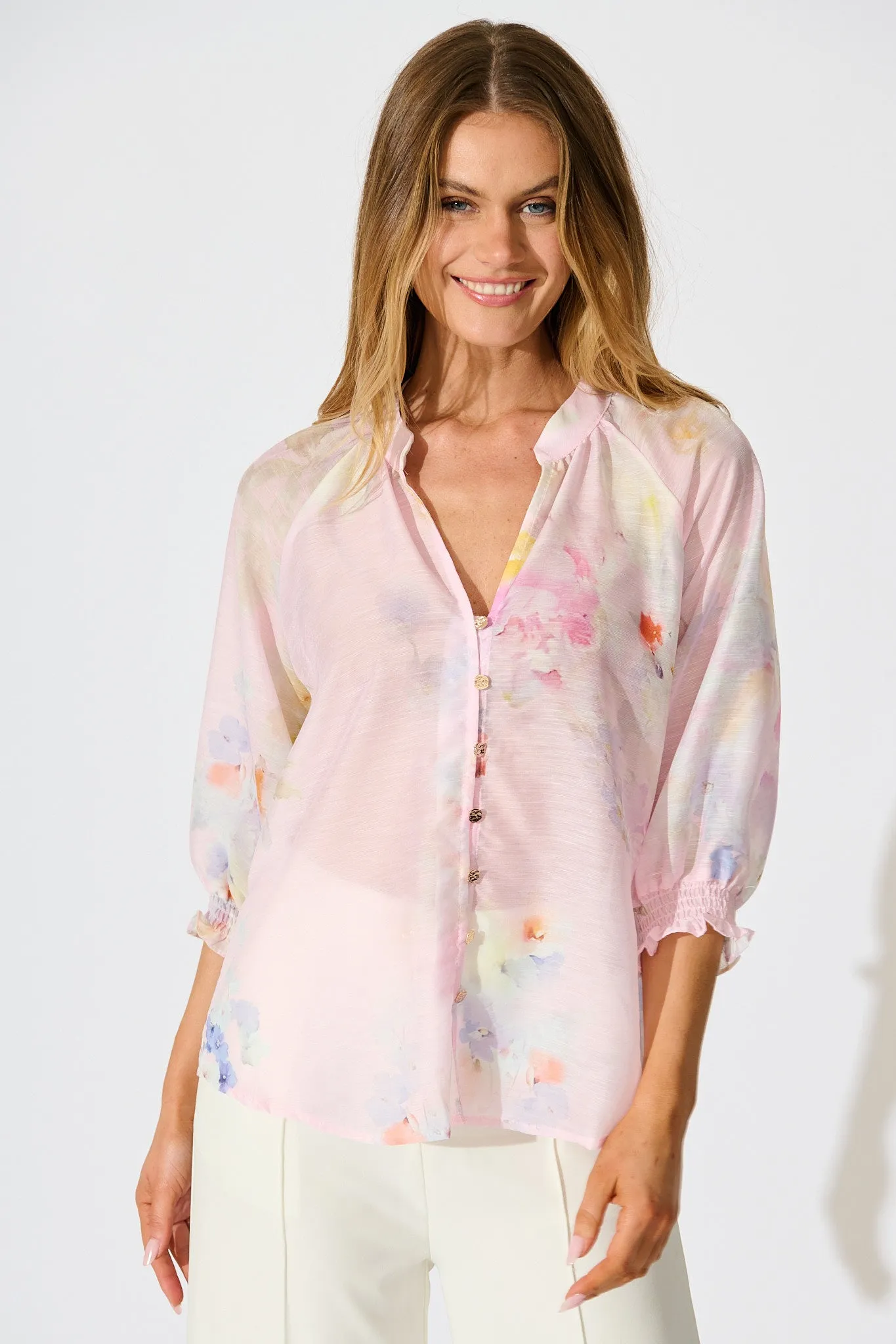 Martisha Top in Light Pink Floral sold by St Frock