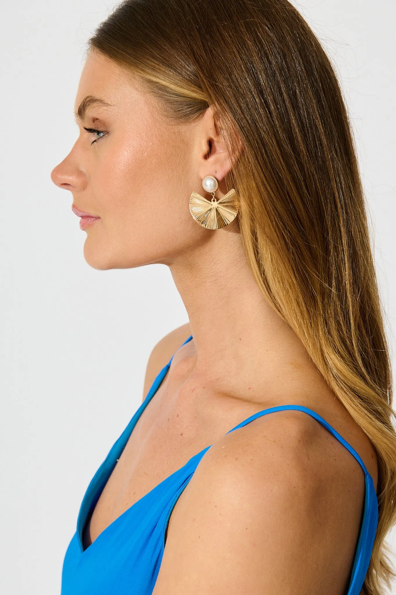 Daphne Drop Earrings in Gold with Pearl sold by St Frock product image thumbnail 2