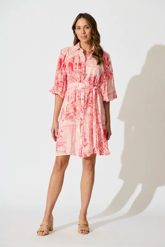 Laverna Shirt Dress in Multi Pink Print sold by St Frock