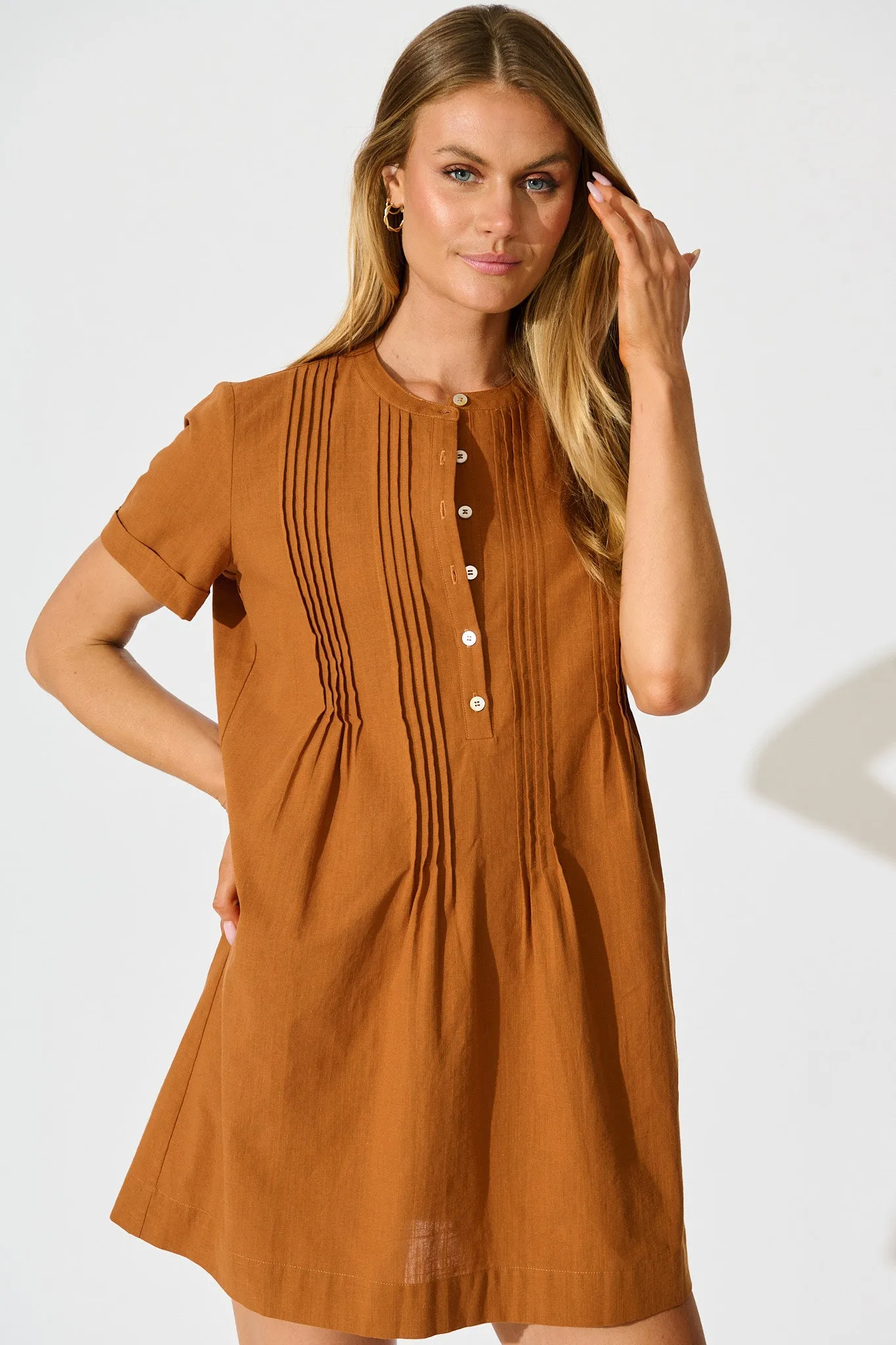 Ivory Fields Smock Dress in Camel Brown Cotton sold by St Frock product image thumbnail 2