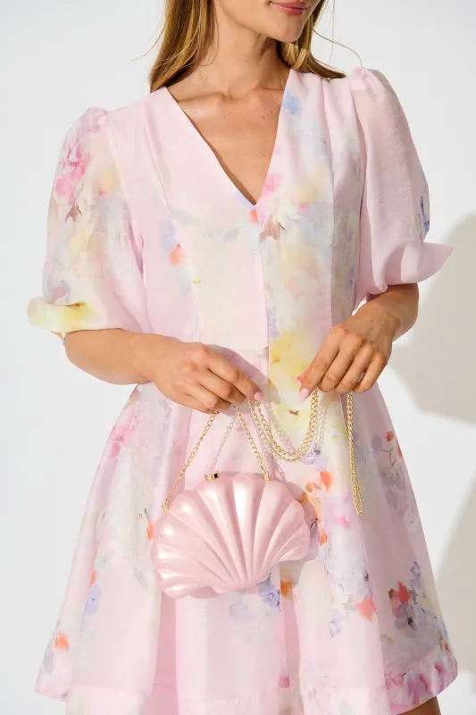 Colette Shell Clutch in Pearlescent Pink sold by St Frock