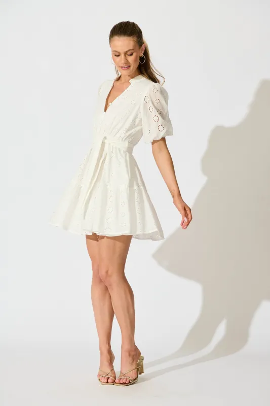 Carlotta Dress In White Embroidered Cotton sold by St Frock