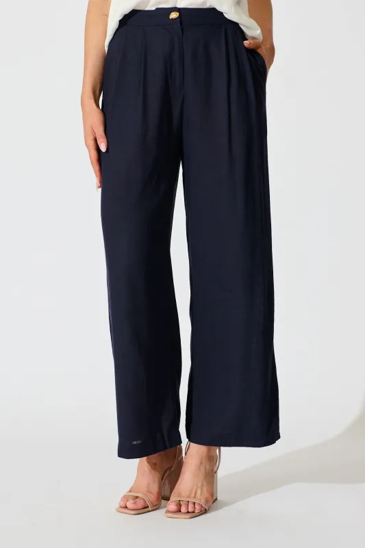 Refined Ease Pant in Navy Linen Blend sold by St Frock
