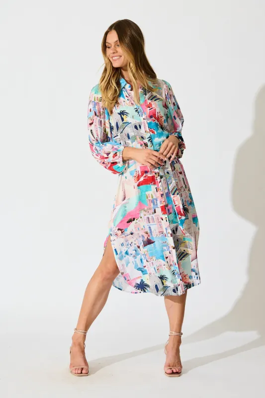 Francy Midi Shirt Dress in Multi Print sold by St Frock