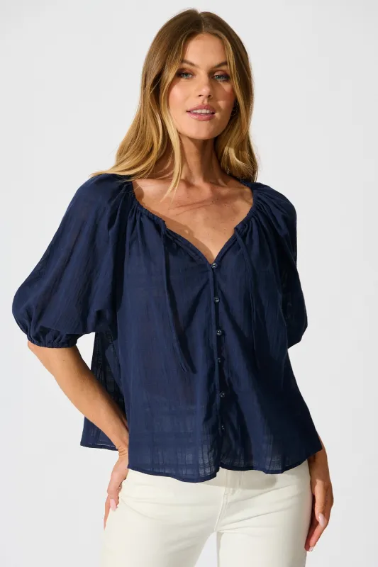 Seabound Top in Navy Textured Cotton sold by St Frock